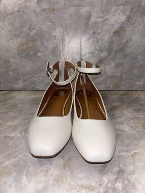 Dolce Vita DV White Ankle-Strap Flats with Square Toe
